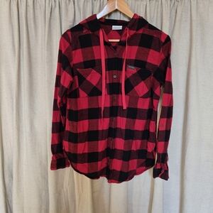 Columbia Red and Black Plaid Hoodie